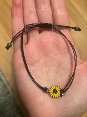 Sunflower Charm Cord Bracelet in Black & Yellow